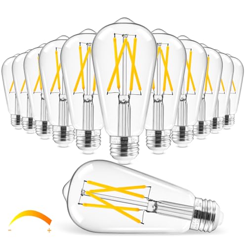 Hizashi Vintage LED Edison Bulb Dimmable, 6W Equivalent 60W, 3000k Soft White, E26 Base Led Light Bulbs, 700LM, UL Listed, High CRI 95+ Eye Protection, Clear Glass, Pack of 12