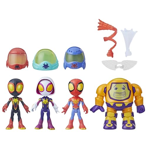 Spidey and his Amazing Friends Marvel Web-Spinners Gear Up for Adventure 4-Pack, 4-Inch Action Figures with 6 Accessories, Super Hero Toys for Kids 3+ ( Exclusive)