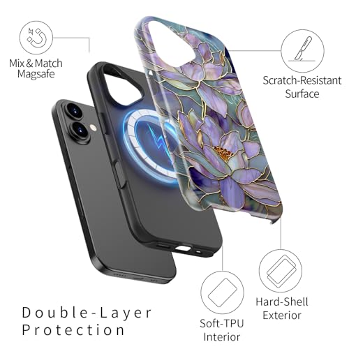 DorisMax for iPhone 17 Case - Wireless Charging Compatible - Dual-Layer Hard Shell + Silicone Cover - Shockproof Protective Phone Case with Stylish Designs for Women - Abstract Lotus