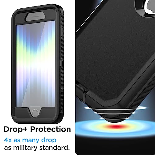 AICase for iPhone SE Case 3rd & 2nd Generation, for iPhone SE 2022/2020 Built-in Screen Protector Heavy Duty Protective Shockproof 3-Layer Full Body Rugged Phone Cover, Black
