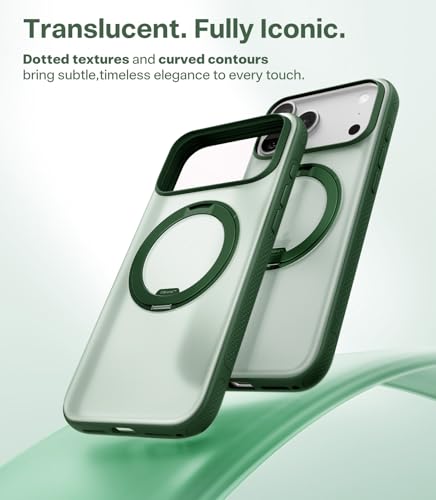 TORRAS 360 Magnetic Stand for iPhone 17 Pro Case, Ostand 3.0[Fit for MagSafe][4X Mil-Grade Shockproof] Rotatable Kickstand Protective Cover, Camera Control Button, Translucent Pine Green, O3 Fitness