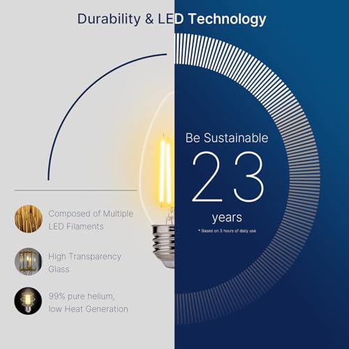 FLSNT Dimmable LED Candelabra Light Bulbs 60W Equivalent E26 Base, B11 LED Chandelier Candle Light Bulbs, 2700K Soft White, 6 Pack UL,CA65 Listed.