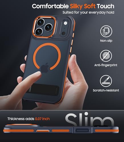 MAKAVO Magnetic for iPhone 17 Pro Case with Stand, Compatible with MagSafe, Slim Translucent Matte Military-Grade Drop Protection Phone Cover, Orange