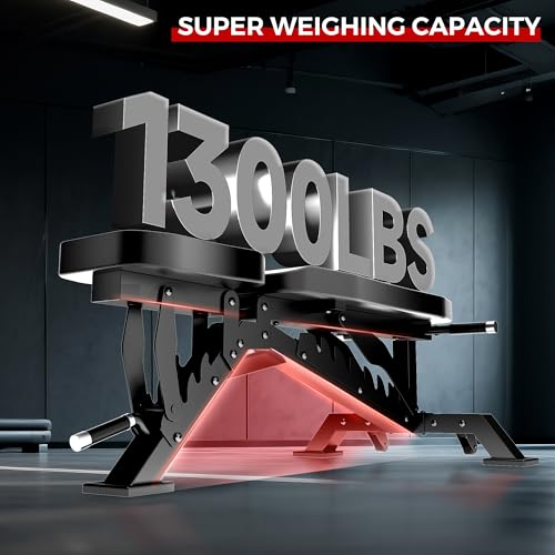 Weight Bench, Adjustable Workout Bench for Home Gym Full Body Workout, 1300LBS Weight Capacity Bench Press, Flat/Incline Bench with 33" Extra-Long Backrest & Wheels