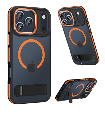 MAKAVO Magnetic for iPhone 17 Pro Case with Stand, Compatible with MagSafe, Slim Translucent Matte Military-Grade Drop Protection Phone Cover, Orange
