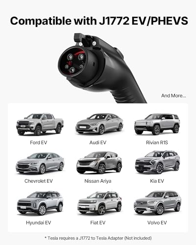 VEVOR Level 1&2 EV Charger, 16 Amp, Electric Vehicle Portable Charger with 25 ft Charging Cable, 120V-240V, NEMA 6-20P Plug NEMA 5-15 Adapter, LED Indicator, Home Car Charging Station for SAE J1772 EV