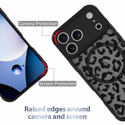 AIGOMARA Case Made for iPhone 17 Pro [Compatible with MagSafe] Black Leopard Pattern Design for Women Girls Men Soft TPU Bumper Hard PC Back Anti-Fall Shockproof Protective Slim Magnetic Cover