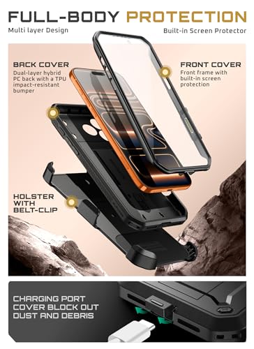 SUPCASE for iPhone 17 Pro Case with Camera Control Button (Unicorn Beetle Pro), [Built-in Kickstand & Screen Protector] [Military-Grade Protection] Full Body Heavy Duty Phone Case, Black