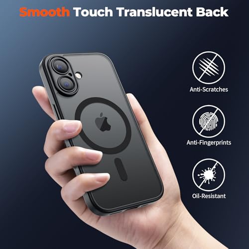 SUPFINE Magnetic for iPhone 17 Case with Camera Control Button,[Full Camera Protection][1+Tempered Glass Screen Protector] Slim Translucent Matte Shockproof Phone Cover,Black