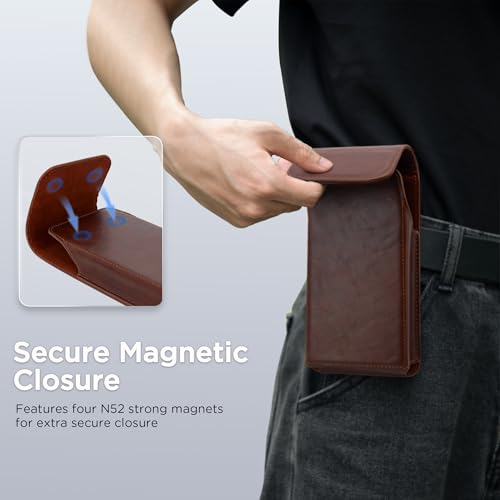 Holster for iPhone 17, 17 Pro, 16, 16 Pro, 15, 15 Pro, 14, 14 Pro, 13, 13 Pro, 12, Galaxy S26, S25, S24, Premium Leather Pouch with Belt Clip Phone Holster Belt Case, Coffee -M