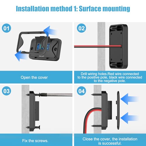2 Pack 78W 4 Port 12V USB Outlet Wall Mount, Dual 36W PD & Dual 18W QC3.0 Lightweight Surface Mount Charger Socket Panel with Button Switch for Bus RV Truck Marine Golf Cart