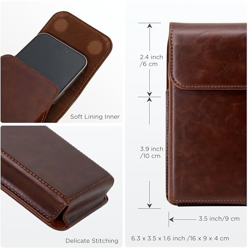Holster for iPhone 17, 17 Pro, 16, 16 Pro, 15, 15 Pro, 14, 14 Pro, 13, 13 Pro, 12, Galaxy S26, S25, S24, Premium Leather Pouch with Belt Clip Phone Holster Belt Case, Coffee -M