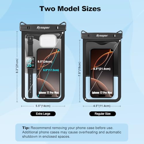 [Up to 10"] Large Waterproof Phone Pouch Bag - 2Pack Waterproof Phone Case for iPhone 16 15 14 13 Pro Max Galaxy S24 S23 S22, IPX8 Cell Phone Water Protector Pouch Beach Essentials Travel Must Haves
