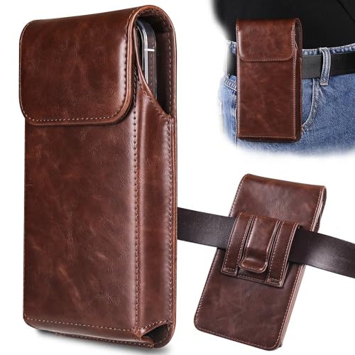 Holster for iPhone 17, 17 Pro, 16, 16 Pro, 15, 15 Pro, 14, 14 Pro, 13, 13 Pro, 12, Galaxy S26, S25, S24, Premium Leather Pouch with Belt Clip Phone Holster Belt Case, Coffee -M