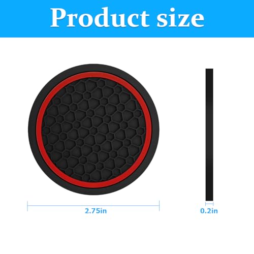 Mandark 4PCS Car Cup Holder Coasters, 2.75 Inch Non-Slip Insert Water Bottle Holder Pads, Dustproof Automotive Interior Accessories Mat, Universal for Vehicles, Trucks, RVs and More（Black/Red）