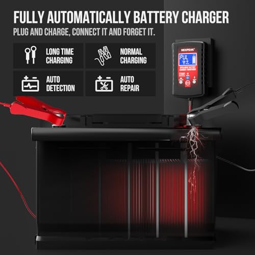 1.75-Amp Car Battery Charger, 6V and 12V Smart Fully Automatic Battery Charger Maintainer, Trickle Charger, Battery Desulfator for Car, Lawn Mower, Motorcycle, Boat, Marine Lead Acid Batteries