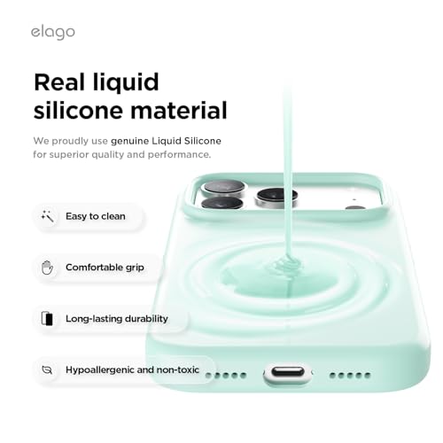 elago for iPhone 17 Pro Case, Premium Magnetic Silicone Case, Compatible with MagSafe, Liquid Silicone Material, Protective Cover, Shockproof, Slim Phone, 6.3 inch (Aqua Sky)