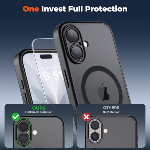SUPFINE Magnetic for iPhone 17 Case with Camera Control Button,[Full Camera Protection][1+Tempered Glass Screen Protector] Slim Translucent Matte Shockproof Phone Cover,Black