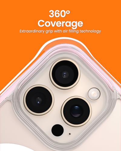 ORNARTO Air Case for iPhone 16 Pro Clear, Compatible with MagSafe, Military-Grade Drop Protection Cover with Built-in Air, Pink