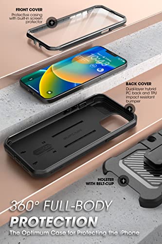 SUPCASE for iPhone 14 Case with Stand & Belt-Clip (Unicorn Beetle Pro), [Built-in Screen Protector] [Military-Grade Drop Protection] Heavy Duty Rugged Phone Case for iPhone 14 / iPhone 13, Black