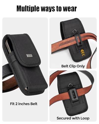 PiTau Holster for Samsung Galaxy Ultra S26 S25 S24 S23 S22 5G, Google Pixel Pro 7 8 9, Nylon Cell Phone Belt Holder Case with Clip, Pouch Fits Protective Cover, Extra Large, Black