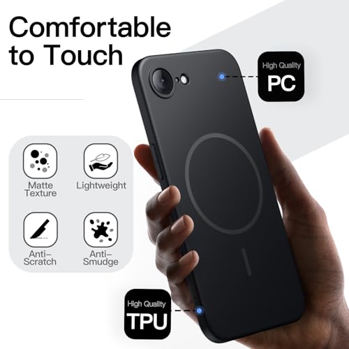 JETech Magnetic Slim Case for iPhone 17e (2026) / iPhone 16e Compatible with MagSafe, Camera Lens Full Protection, Ultra-Thin Lightweight Matte Finish Minimalist Phone Cover (Black)