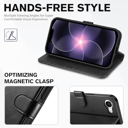 TUCCH Wallet Case for iPhone 17e/16e, [RFID Blocking] 4 Card Holder Kickstand [Shockproof TPU Inner Case] PU Leather Magnetic Closure Protective Cover for iPhone 17e 2026/16e 2025 6.1", Black