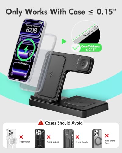Wireless Charging Station Multiple Devices: 3-in-1 Phone Fast Multi Charger Stand for Apple Products iPhone 14 13 12 11 Pro Max XS XR X 8 Plus Watch 8 7 6 5 4 3 2 SE and AirPods 3 2 Pro