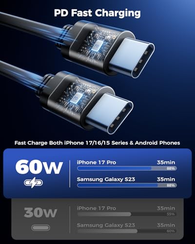 SUPERONE Retractable Car Charger for iPhone with Dual Type C Cables, 4 in 1 USB C Car Charger Adapter with 69W Fast Charging Compatible with iPhone 17 16 15 14 13 12 11 Pro/XS/XR/SE/iPad/Airpods