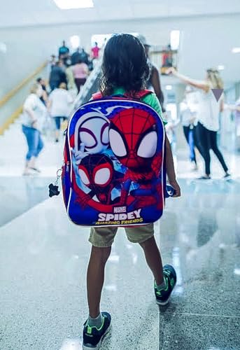 Spiderman Backpack for Boys 4-8yrs w/Padded Straps & Large Compartment - Kindergarten Backpack for Boys, Includes Spidey Water Bottle, 3D Puffy Stickers & More - Toddler Spiderman Backpack, Medium