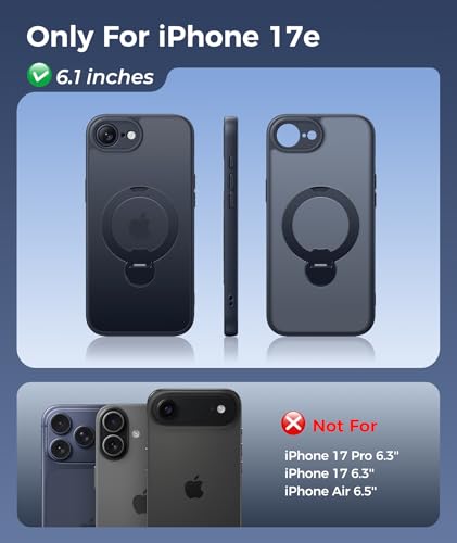 FNTCASE for iPhone 17e Case: iPhone 16e Phone Case [360 Spin Magnetic Stand] [Compatible with Magsafe] [Screen Protector] Translucent Matte Military Grade Shockproof Protective Phone Cover Black
