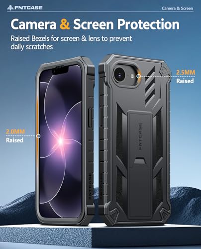 FNTCASE for iPhone 17e Phone Case: [Built-in Screen Protector & Kickstand] [Military-Grade Drop Protection] Heavy Duty Protective Full Body Shockproof TPU Rugged Protective Phone Cover Black