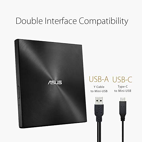 ASUS ZenDrive Black 13mm External 8X DVD/Burner Drive +/-RW with M-Disc Support, Compatible with Both Mac & Windows and Nero BackItUp for Android Devices (USB 2.0 & Type-C Cables Included)
