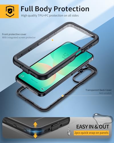 Lanhiem for Samsung Galaxy A26 Phone Case, IP68 Waterproof Dustproof, Built-in Screen Protector, Rugged Full Body Shockproof Protective Cover for Samsung A26 6.7", Black