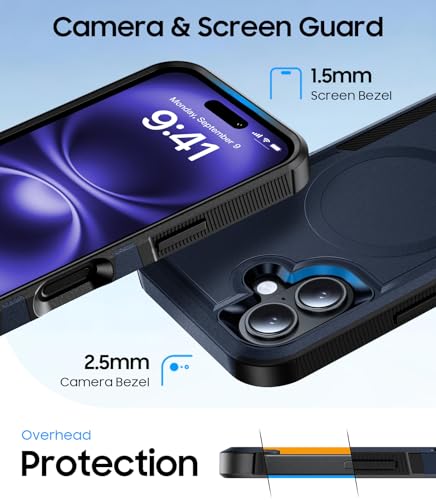 Magnetic for iPhone 17 Case Rugged Dual-Layer Shockproof Blue | Military-Grade Heavy Duty Protection, Fit for Magsafe, Matte Finish Scratch Resistant Anti-Fingerprint, Anti-Slip Phone Cover