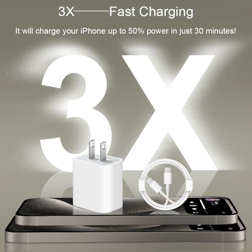 3 Pack iPhone Fast Charger cargador【Apple MFi Certified】 20W Rapid USB C Wall Charger with 6FT Fast Charging Cable Compatible with iPhone 11 12 13 14 Plus,Pro Max,Pro/Mini/XR/iPad