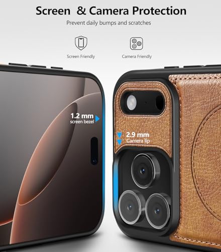 WTCASE Magnetic for iPhone 17 Pro Leather Case,Built-in Invisible Stand [Compatible with Magsafe] Protective Slim Kickstand Phone Cover for iPhone 17 Pro Case, Brown