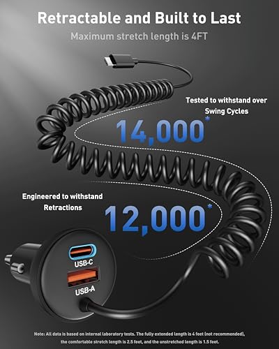 iPhone 17 16 15 Pro Max Car Charger Fast Charging, 90W 3-Port Car Charger USB C Fast Charge Cigarette Lighter Adapter with 4FT Coiled USB C Cable for iPhone 17/17 Pro Max/17e/Air/16/15 Pro/Plus, iPad