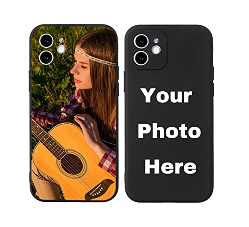 Custom Pictures Phone Case for iPhone 17/16/15/14/13/12/11 Pro Max Mini, Personalized Phone Cases, Customized Photo Black Liquid Silicone Soft Gel Rubber Cover for Birthday Friends Family