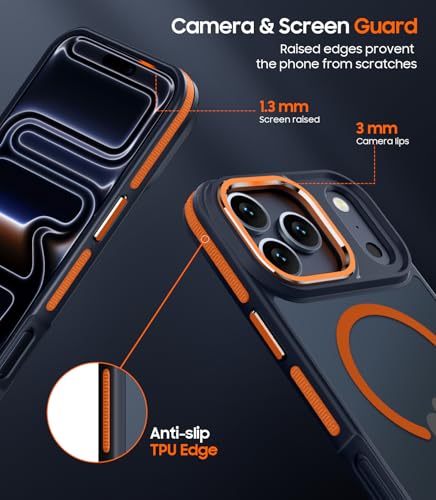 MAKAVO Magnetic for iPhone 17 Pro Case with Stand, Compatible with MagSafe, Slim Translucent Matte Military-Grade Drop Protection Phone Cover, Orange