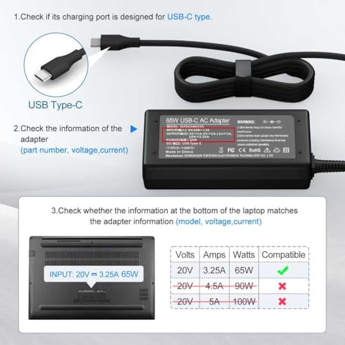 65W USB C Laptop Charger Compatible with HP chromebook/Compatible with Lenovo/Compatible with Dell/Compatible with Acer and More Chromebook Type C Power Cord