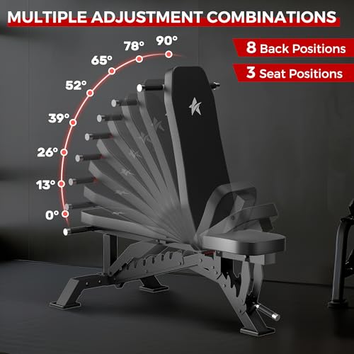 Weight Bench, Adjustable Workout Bench for Home Gym Full Body Workout, 1300LBS Weight Capacity Bench Press, Flat/Incline Bench with 33" Extra-Long Backrest & Wheels