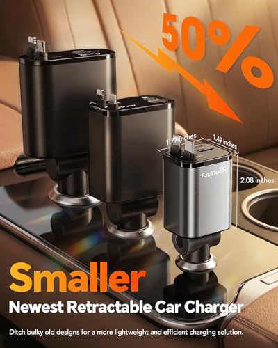Retractable Car Charger,Car Phone Charger USB C Fast Charge,Cigarette Lighter USB Charger Car Accessories for Women,Road Trip Essentials Gift for Men,Car Charger for iPhone 17/16/15,Galaxy S26,Pixel