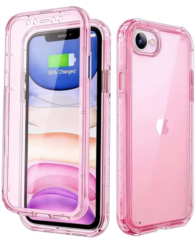 Lifedance Rugged Full-Body Case for iPhone 17e/16e, Built-in Screen Protector, 10FT Military Drop Tested, Clear Shockproof Phone Case Cover for iPhone 17e & 16e, Clear Pink