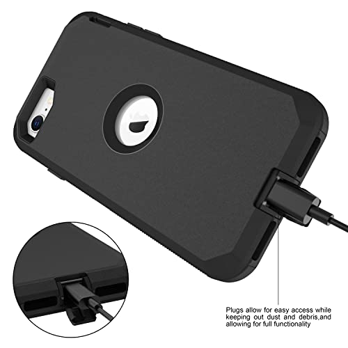 MXX Case Designed for iPhone SE 2020 / SE 2022 Heavy Duty Protective Case with Screen Protector [3 Layers] Rugged Rubber Shockproof Protection Cover & Rotating 360 Degree Belt Clip (Black)