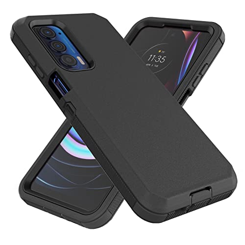 Heavy Duty Protective Case for Motorola Moto Edge 2021/5G UW - Dustproof, Shockproof 3 in 1 Rugged Phone Cover (Black)