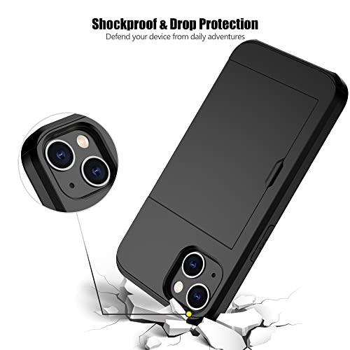 Nvollnoe Compatible with iPhone 15 Case with Card Holder Heavy Duty Protective Dual Layer Shockproof Hidden Card Slot Slim Wallet Phone Cover for Women&Men 6.1 inch(Black)