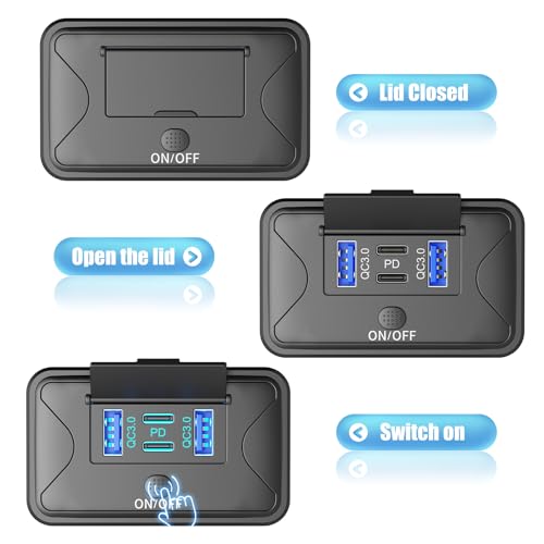 2 Pack 78W 4 Port 12V USB Outlet Wall Mount, Dual 36W PD & Dual 18W QC3.0 Lightweight Surface Mount Charger Socket Panel with Button Switch for Bus RV Truck Marine Golf Cart