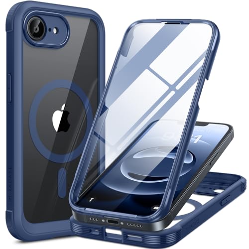 Miracase for iPhone 17e Case & iPhone 16e Case, Full-Body Phone with Built-in Glass Screen Protector, [Magnetic with MagSafe] Military Drop Proof 17 E/ 16 E Cover Bumper 6.1 inch, Blue
