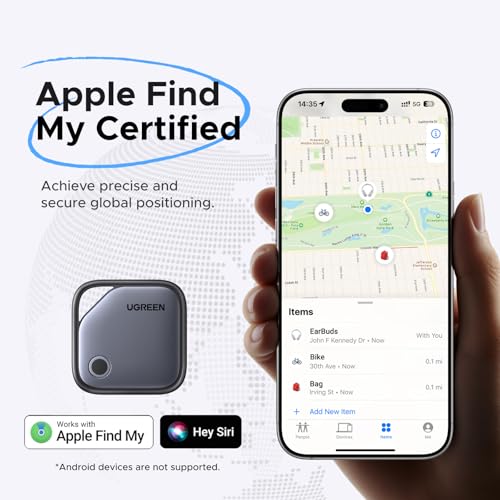 UGREEN FineTrack (iOS Only)Air Tracker Tags 4 Pack, 1-Year USB-C Rechargeable Battery Bluetooth Tracker Compatible with Apple Find My, Item Finder Smart Tag for Key Luggage - [Apple Find My Certified]
